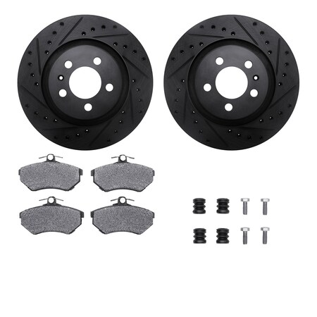Dynamic Friction Co 8612-74009, Rotors-Drilled, Slotted-Black w/ 5000 Euro Ceramic Brake Pads incl. Hardware, Zinc Coat 8612-74009